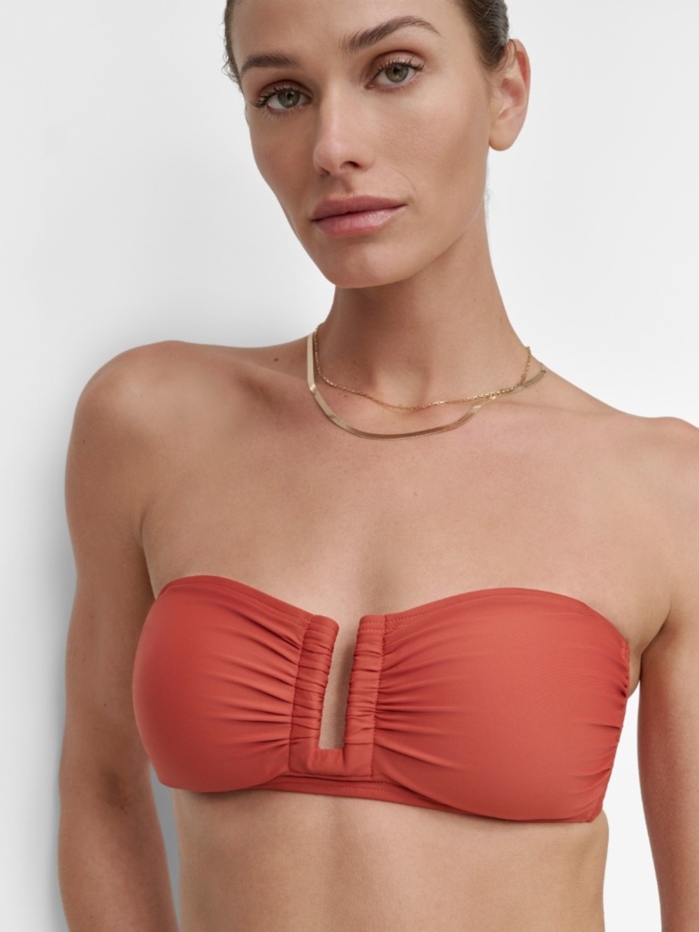 Dkny Women's Shirred U-Wire Bandeau Bikini Top - Sunset